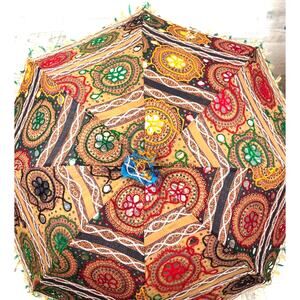 Indian Handmade Cotton Boho Fabric Parasol Umbrella Multi Embroidered Fold NEW